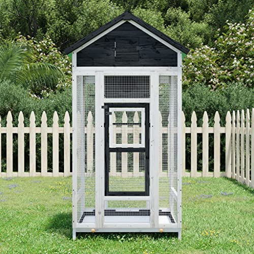 Homgoday Vogelhaus Grau 91,5 x 53 x 170 cm Massivholz Kiefer Käfig Tierkäfig Hühnerkäfig Outdoor für Geflügel, Hühnerstall, Kaninchen von Homgoday