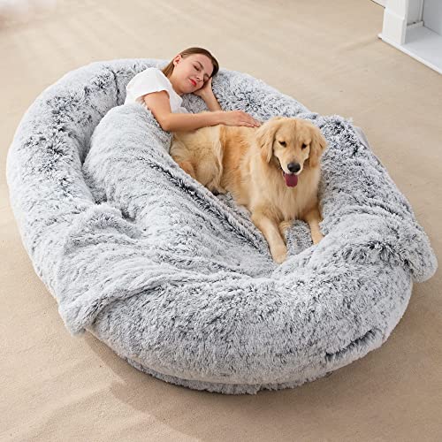 Homguava Großes Sitzsack-Bett für Menschen, BeanBag, Hundebett in Menschengröße, großes Hundebett für Erwachsene, Haustiere, Große Größe mit Decke, 191,8 x 139,7 x 30,5 cm (L, Grau) von Homguava