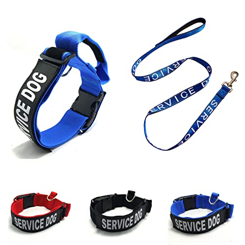 K.9 Service-Hundehalsband, taktisches Militärhalsband mit reflektierendem Aufnäher, für große Hunde mit einem Halsumfang von 31,8 - 39,4 cm (S, Blau, Halsband und Leine) von Homiego