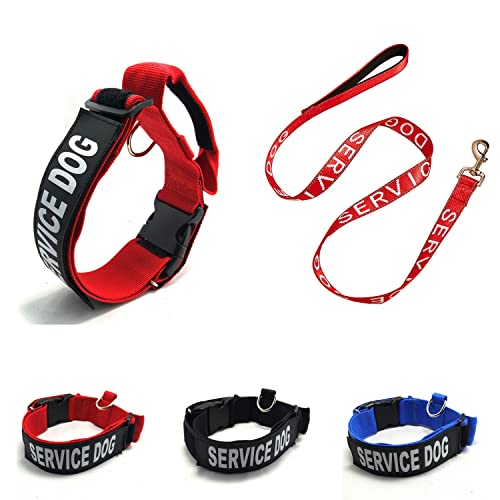 K.9 Service-Hundehalsband, taktisches Militärhalsband mit reflektierendem Aufnäher, für große Hunde mit einem Halsumfang von 31,8 - 39,4 cm (S, Rot, Halsband und Leine) von Homiego