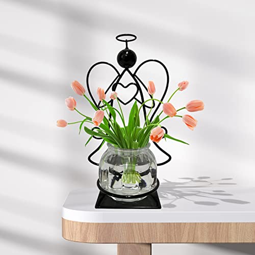 Engel-Pflanzen-Terrarium mit Metallständer, Luft-Pflanzgefäß, Glasvase, Metall, für Hydrokultur, Haus, Garten, Büro, Dekoration, Pflanzenliebhaber, Geschenk für Frauen (Engel) von Homight