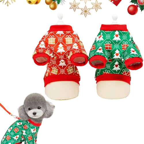 Weihnachtshemd für Hunde, bedruckt, niedlicher Weihnachtsbaum, Haustierkleidung, weich, atmungsaktiv, für den Winter, festliche Haustierkleidung, Rückenlänge 35 cm, 2 Stück von Homiladi