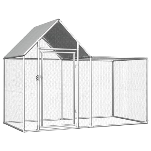 Hommdiy Hühnerstall Kleintierstall Gehege Freilauf Vogelkäfig Hühnerkäfig Hühnerhaus Freigehege Geflügelstall Voliere Verzinkter Stahl 2 x 1 x 1,5 m von Hommdiy