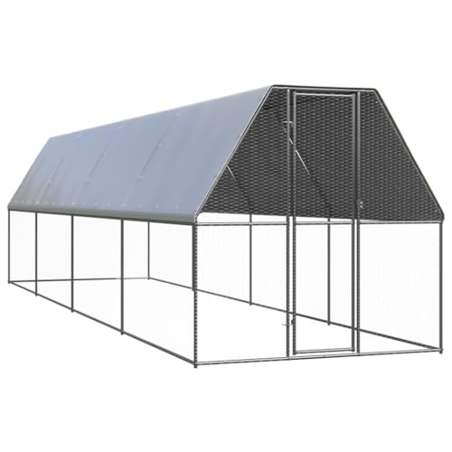 Hommdiy Outdoor Hühnerkäfig Verzinkter Stahl Hühnerstall Freilaufgehege 2 x 8 x 2 m von Hommdiy