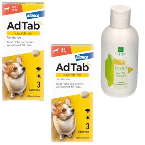 AdTab für Hunde 5,5-11kg Kautabletten Doppelpack inklusive SANDAY DUSCHGEL Guten Morgen 100ml von AdTab