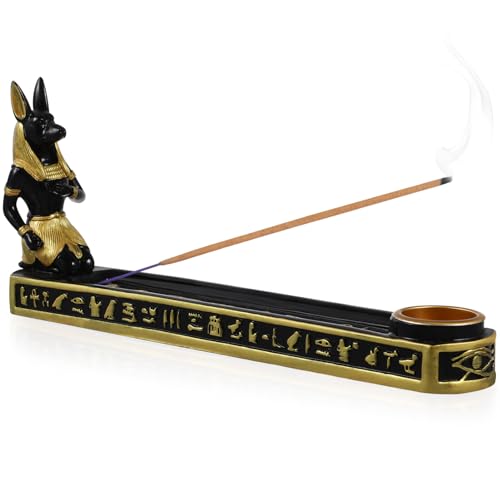 Homoyoyo Ägyptischer Räucherstäbchenhalter Für Stäbchen Und Räucherstäbchen Antiker Anubis Statue Design Räuchergefäß Mit Aschenbecher Für Yoga Spa Mediation Heimdekoration von Homoyoyo