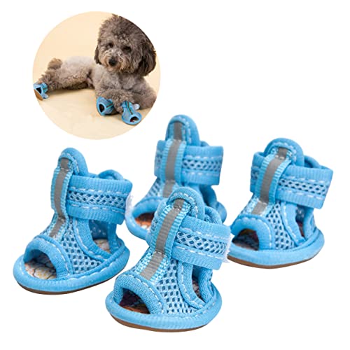 Homoyoyo Atmungsaktive Hundeschuhe Für Den Sommer - 4er Pack Hundesandalen - rutschfeste Turnschuhe Für Mittelgroße Hunde Ideal Für Und Outdoor Aktivitäten Blau Größe 2 von Homoyoyo