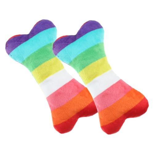 Homoyoyo Buntes Quietschendes Hundespielzeug Im 2er Set – Regenbogen-Knochen Aus Plüsch - Ideales Beißen Und Zahnen Für Hunde Mit Geräusch Für Extra Spielspaß von Homoyoyo