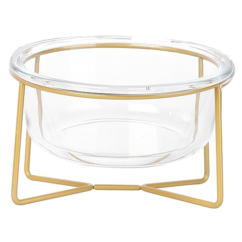 Homoyoyo Erhabene Katzenschale Aus Glas Mit Metallständer – Transparente Futterschale Für Hunde Und Katzen - Halsschutz - 14 7 cm Durchmesser 480 Ml Elegant in Gold Und Weiß von Homoyoyo