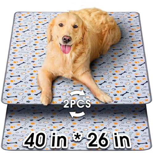 Hompet waschbare Pee-Pads für Hunde, 101×66 cm, 2-Pack-Dicke schwere Absorption wiederverwendbares Pee-Pads verhindern Leckagen ohne Rutsch, Haustiertrainingspads für Welpen-Spielstall von Hompet