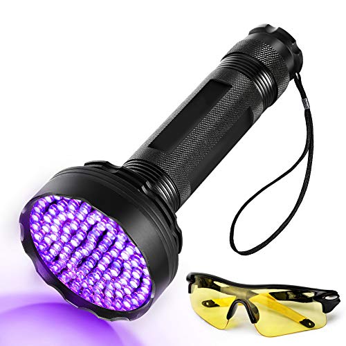 Homrich UV Taschenlampe 100 LEDs UV Schwarzlicht Taschenlampe mit UV-Schutzbrille,395nm UV Licht Scorpion Light Torch Lampe für unechte Banknoten, Urin von Hunde,Teppich,Nagetiere von Homrich