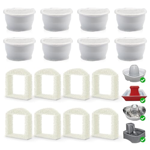 Katzenbrunnen Filter für PetSafe Drinkwell, 8 Pcs Ersatzfilter Trinkbrunnen Katzen & 8 Pcs Schaumfilter, Katzenbrunnen-Ersatzkohlefilter für Avalon Pagoda Gallon Sedona Seascape Seaside Butterly von Homrich