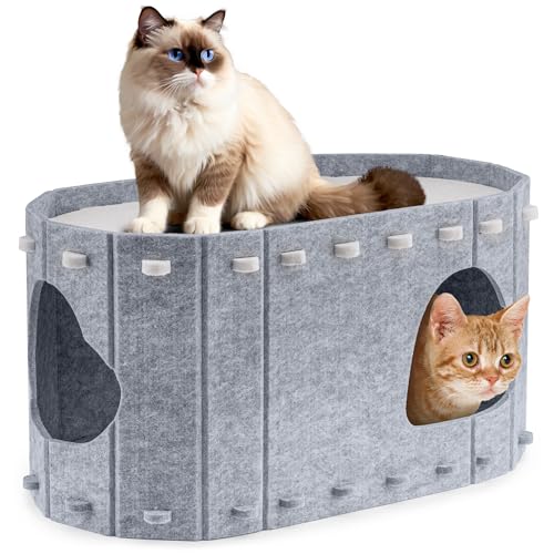 Katzenhaus Indoor, Katzenhöhle Filz, Abnehmbares katzenbett, Katzenzelt Katzencouch für Große und Mehrfache Hauskatzen bis zu 10 kg, 58 x 30 x 33cm, Peek-a-Boo zum Spielen von Homrich