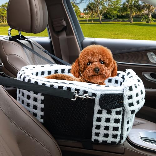 Homsunyi Hundekonsole, Autositz, Mittelkonsole, Hundeautositz, 6,8 kg, groß, Haustier-Autositz Mittelkonsole mit Lammwolle und doppeltem Sicherheitsgurt von Homsunyi