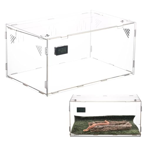 Homtone Acryl Terrarium, Terrarium für Reptilien mit Temperatur Hygrometer, Großes Transparent Reptile Fütterungsbox, Tragbarer Reptilien-Zuchtbox für Gecko, Chamäleon, Hamster (39 x 25 x 19cm) von Homtone