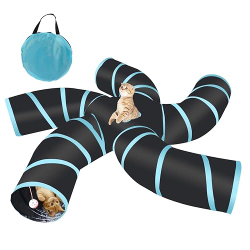 Homtone Katzentunnel 5-Wege, Katzenspielzeug Katzentunnel Faltbar, Katze Tunnel für Innen und Außenbereich, Groß Polyester Pet Play Tunnel Tube für Katze, Welpen, Kaninchen von Homtone