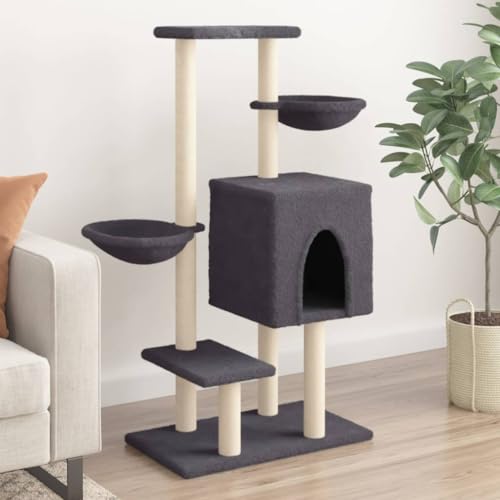 Homvdxl 117cm Katzenbaum mit Katzenhaus und Kratzbäumen für Indoor-Katzen, Activity Center Katzenmöbel mit 2 Relaxkörben & Sitzplattformen - Dunkelgrau von Homvdxl