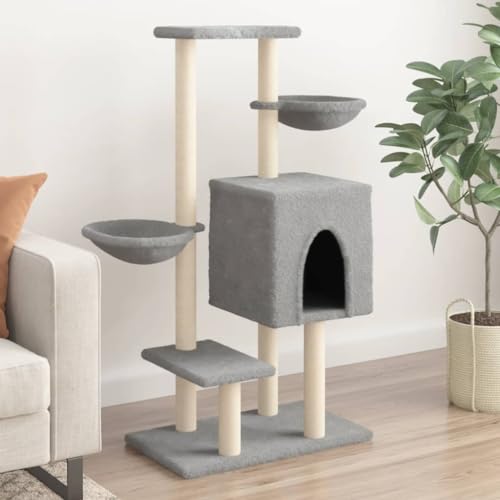 Homvdxl 117cm Katzenbaum mit Katzenhaus und Kratzbäumen für Indoor-Katzen, Activity Center Katzenmöbel mit 2 Relaxkörben & Sitzplattformen - Hellgrau von Homvdxl