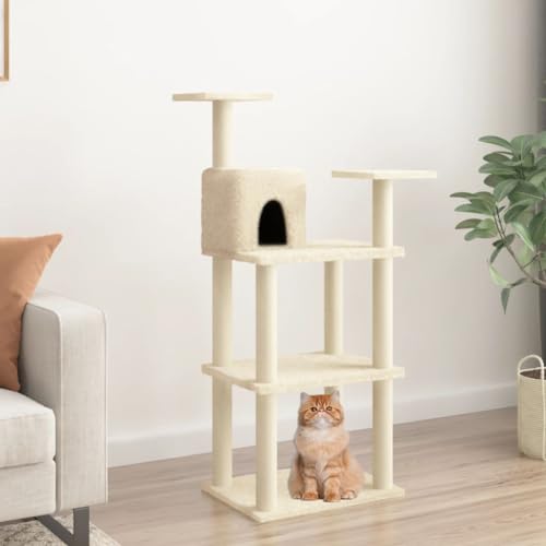 Homvdxl 118 cm hoher Katzenbaum, Katzenturm mit Höhle, Multi-Plattform, Katzenkratzbäume für Indoor-Katzen, Aktivitätszentrum für Kätzchen, Katzen und Haustiere - Creme von Homvdxl