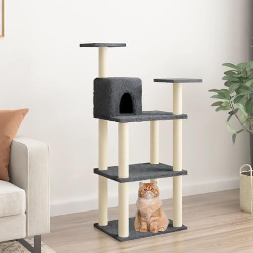 Homvdxl 118 cm hoher Katzenbaum, Katzenturm mit Höhle, Multi-Plattform, Katzenkratzbäume für Indoor-Katzen, Aktivitätszentrum für Kätzchen, Katzen und Haustiere - Grau von Homvdxl