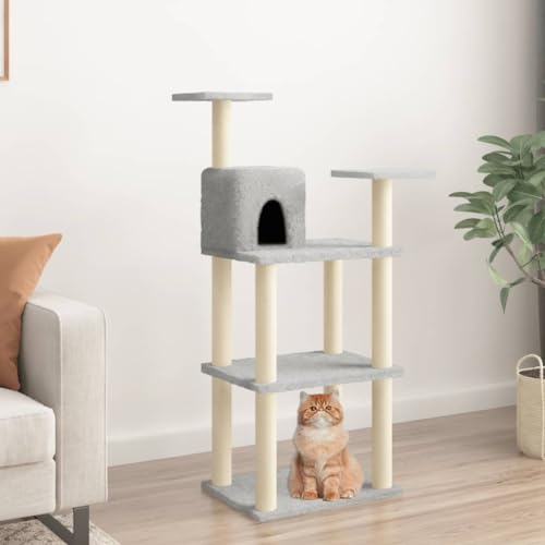 Homvdxl 118 cm hoher Katzenbaum, Katzenturm mit Höhle, Multi-Plattform, Katzenkratzbäume für Indoor-Katzen, Aktivitätszentrum für Kätzchen, Katzen und Haustiere - Hellgrau von Homvdxl