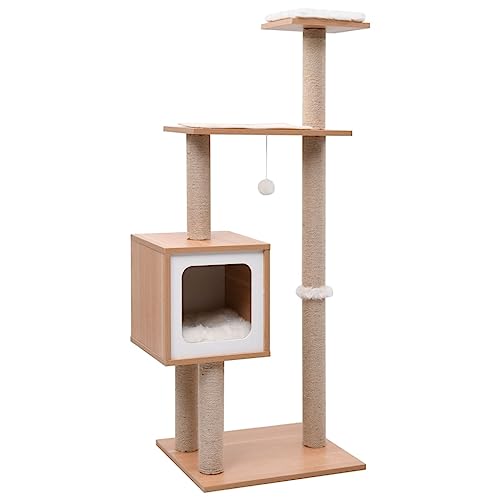 Homvdxl 123cm Katzenbaum Katzenturm mit Kissen, Katzenhaus für Indoor-Katzen, Katzenhaus mit Sisal-Kratzstämmen, Hängespielzeug & Solide Plattform - White Home von Homvdxl