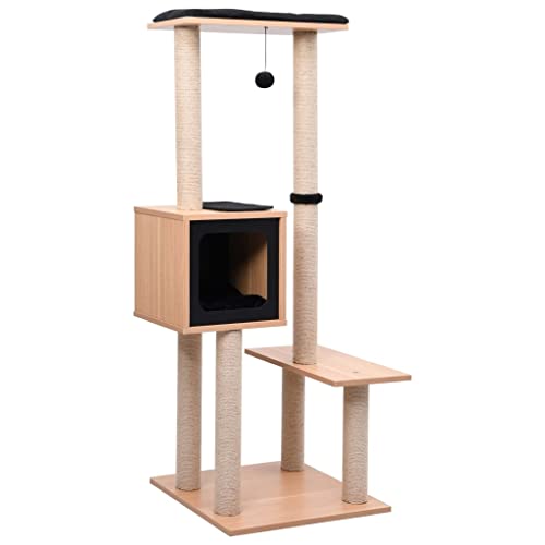 Homvdxl 129cm Katzenbaum Katzenturm mit Kissen, Katzenhaus für Indoor-Katzen, Katzenhaus mit Sisal-Kratzstämmen, Hängespielzeug & Solide Plattform - Black Home von Homvdxl