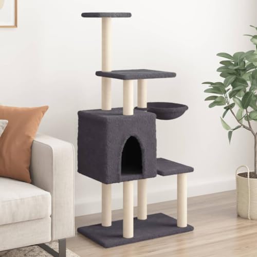 Homvdxl 131cm Katzenbaum Plüsch Katzenturm mit Höhle Korb Sprungplattform Katzenkratzbäume für Indoor Katzen Haustiere - Dunkelgrau von Homvdxl