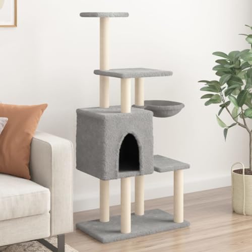 Homvdxl 131cm Katzenbaum Plüsch Katzenturm mit Höhle Korb Sprungplattform Katzenkratzbäume für Indoor Katzen Haustiere - Hellgrau von Homvdxl