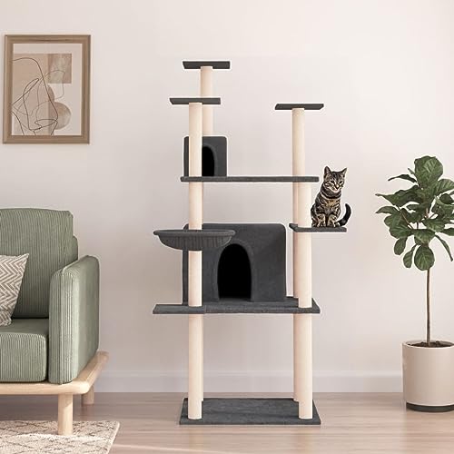 Homvdxl 166 cm Katzenbaum Turm, 2 Katzenhütten mit Sisalüberzogenen Kratzstämmen, Katzenhaus Activity Center Möbel für Kätzchen, Katzen und Haustiere - Dunkelgrau von Homvdxl