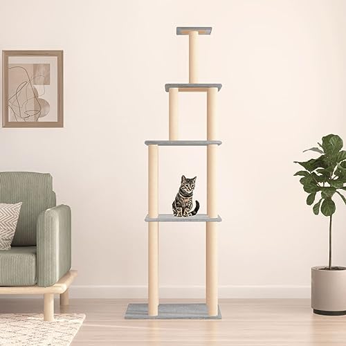 Homvdxl 183 cm Kratzbaum für Indoor-Katzen, mehrstöckiger großer Katzenturm für Indoor-Katzen mit Katzen-Sisal-Kratzbäumen Katzenmöbel Katzenhaus Aktivitätszentrum - Hellgrau von Homvdxl