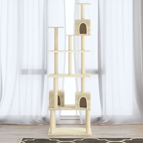 Homvdxl 188 cm hoher Katzenbaum Turm mit 3 Katzenhütten für Indoor-Katzen, klassisches Katzenturm Aktivitätszentrum mit Kratzbaum und Sprungplattformen - Creme von Homvdxl