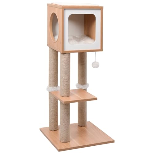 Homvdxl 3-lagiger Kratzbaum Turm mit Katzenkratzbaum für Indoor-Katzen, 90 cm Aktivitätszentrum Kletterbaum Katzenmöbel mit Spielspielzeugbällen & Katzenhütte & Kissen - Weiß von Homvdxl