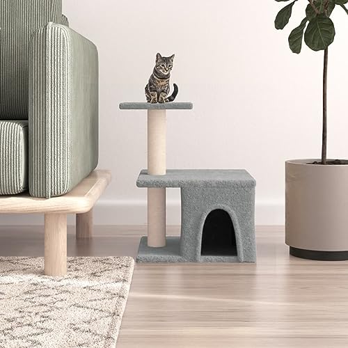 Homvdxl 48 cm Katzenbaum Turm mit Katzenhütte für Indoor-Katzen, 2-stöckiger niedlicher Katzenturm, Aktivitätszentrum, Haustierhaus, Spielen mit Kratzbaum und Sprungplattform - Hellgrau von Homvdxl