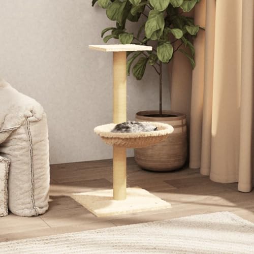 Homvdxl 74 cm Kratzbaum Turm für Indoor-Katzen mit gemütlicher Katzenhängematte, Natursisal-Kratzbäume und Sprungplattform, kleiner Katzenbaum für kleine Katzen - Creme von Homvdxl