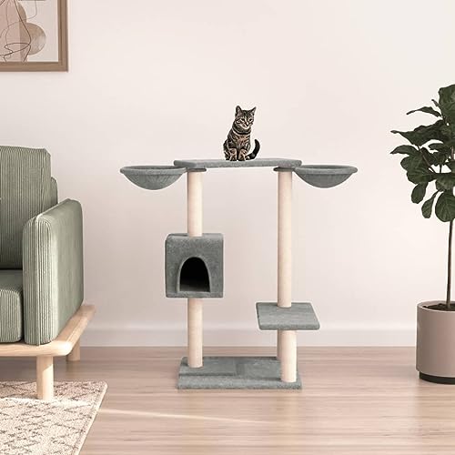 Homvdxl 82 cm mehrstufige Kratzbäume Indoor Katzenturm mit 2 Ralex-Körben, Bequeme Katzenhütte mit Spielplattform für Kätzchen, Katzen und Haustiere - Hellgrau von Homvdxl