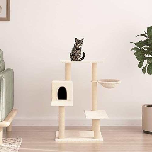 Homvdxl 82cm Kleiner Katzenbaum Plüsch Katzenturm mit Höhle Korb Mehrstufige Sprungplattform Katzenkratzbäume für Indoor Katzen Haustiere - Creme von Homvdxl