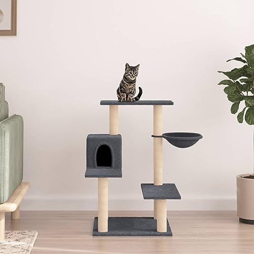 Homvdxl 82cm Kleiner Katzenbaum Plüsch Katzenturm mit Höhle Korb Mehrstufige Sprungplattform Katzenkratzbäume für Indoor Katzen Haustiere - Dunkelgrau von Homvdxl