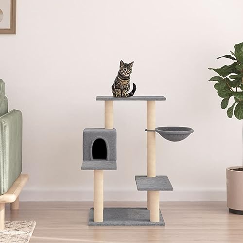 Homvdxl 82cm Kleiner Katzenbaum Plüsch Katzenturm mit Höhle Korb Mehrstufige Sprungplattform Katzenkratzbäume für Indoor Katzen Haustiere - Hellgrau von Homvdxl