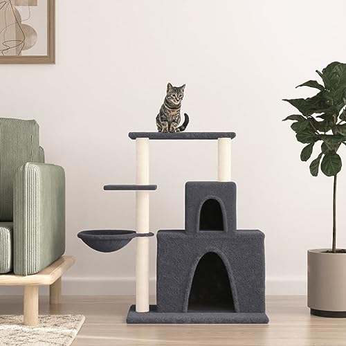 Homvdxl 83 cm Kratzbaum für Indoor-Katzen, Katzenturm mit 2 gemütlichen Höhlen, Sitzstangen, Kratzbäumen und Entspannungskorb für Kätzchen, Katzen und Haustiere - Dunkelgrau von Homvdxl