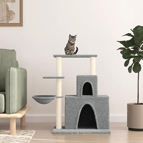 Homvdxl 83 cm Kratzbaum für Indoor-Katzen, Katzenturm mit 2 gemütlichen Höhlen, Sitzstangen, Kratzbäumen und Entspannungskorb für Kätzchen, Katzen und Haustiere - Hellgrau von Homvdxl