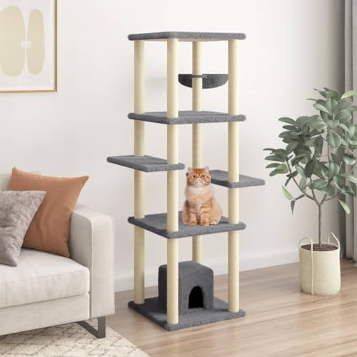 Homvdxl Hoher Katzenbaum für Indoor-Katzen Kleine Erwachsene, Katzenturm mit Kratzbaum, Modernes Katzenhaus mit Sitzplattform, Kätzchen-Condo - Dunkelgrau von Homvdxl