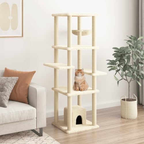 Homvdxl Hoher Katzenbaum für Indoor-Katzen Kleine Erwachsene, Katzenturm mit Kratzbaum, Modernes Katzenhaus mit Sitzstangenplattform, Kätzchen-Condo - Creme von Homvdxl