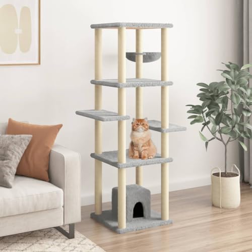 Homvdxl Hoher Katzenbaum für Indoor-Katzen kleiner Erwachsener, Katzenturm mit Kratzbaum, modernes Katzenhaus mit Sitzplattform, Kätzchen-Condo - Hellgrau von Homvdxl