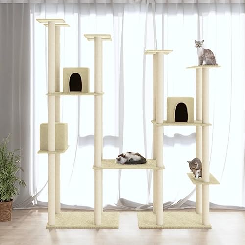 Homvdxl Katzenbaum, 174 cm hoher Katzenturm für Indoor-Katzen, Plüsch Mehrstöckige Katzenhütte mit Kratzbäumen & mehrstufiger Plattform, breites Katzenaktivitätszentrum Katzenmöbel - Creme von Homvdxl