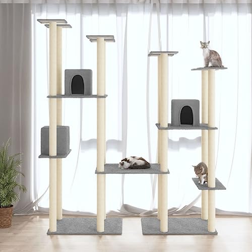 Homvdxl Katzenbaum, 174 cm hoher Katzenturm für Indoor-Katzen, Plüsch Mehrstöckige Katzenhütte mit Kratzbäumen & mehrstufiger Plattform, breites Katzenaktivitätszentrum Katzenmöbel - Hellgrau von Homvdxl