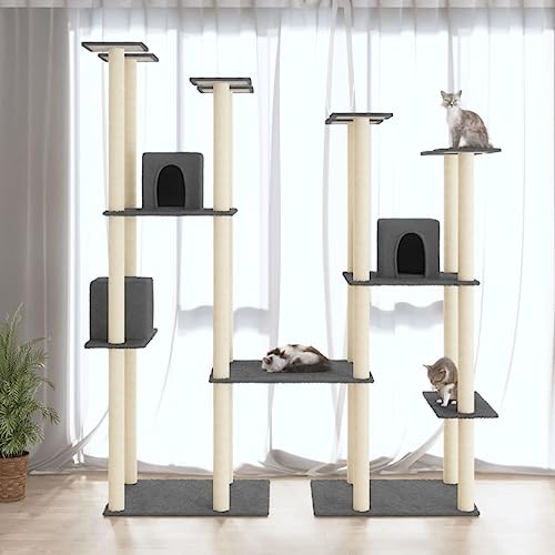 Homvdxl Katzenbaum, 174 cm hoher Katzenturm für Indoor-Katzen, Plüsch mehrstöckige Katzenhütte mit Kratzbäumen & mehrstufiger Plattform, breites Katzenaktivitätszentrum Katzenmöbel - Dunkelgrau von Homvdxl