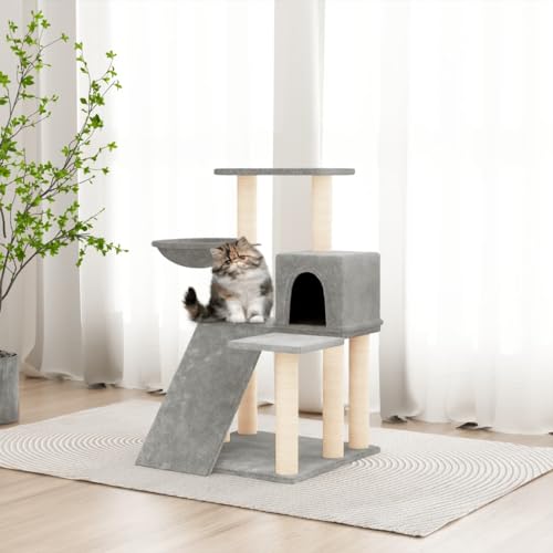 Homvdxl Katzenbaum, 82 cm niedlicher Katzenturm mit bequemer Katzenhütte, Sisalüberzogener Kratzbaum, Korb, Spielrampe & Sprungplattform, für kleine Räume, Kätzchen - Hellgrau von Homvdxl