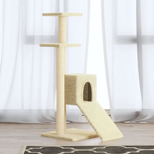 Homvdxl Katzenbaum Turm mit Katzenhütte für Indoor-Katzen, 92 cm, Katzenturm, Aktivitätszentrum, Katzenmöbel mit Kratzbaum, Sprungplattform und Kletterleiter – Creme von Homvdxl