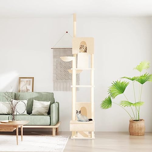 Homvdxl Katzenbaum für Indoor-Katzen, 303 cm Katzenturm mit 2 gemütlichen Höhlen, Sitzstangen, Kratzbäumen und Liegekörben für kleine Räume, Kätzchen, Creme von Homvdxl